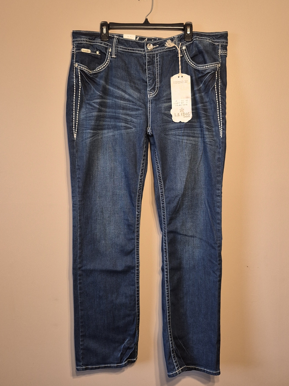 L.A. idol Women's Denim Straight Leg Jeans with Contrast Stitching/Embellishment